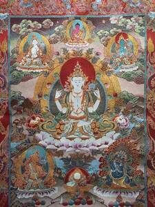 Art hand Auction Esvástica Budismo Esotérico Tibetano ◆ Textil Santo Kannon Bodhisattva Cuatro Manos 90cm Búsqueda; Dragón bordado pintura budista estatua de Buda tibetano D6, Cuadro, pintura japonesa, persona, Bodhisattva