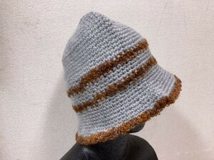 ハンドメイド 手編み DIY エスニック ボーホー 70sスタイル ニットキャップ バケットハット レディース ライトグレー