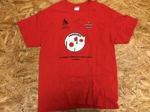 STURGEON COMPOSITE HIGH SCHOOL CANADA 交換留学 WORLD TOUR 2013 半袖Tシャツ メンズ バックプリント有 L 赤 サイン入り