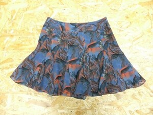 美品 DOUBLE STANDARD CLOTHING ダブルスタンダード レディース ボヘミアン 羽根柄 ミニフレアスカート ブルー×オレンジ 36