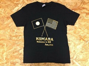KOMABA 駒場 半袖Tシャツ レディース WELCOME TO KG 2016 日本 アメリカ国旗 交換留学 グローバル 金プリント S 黒