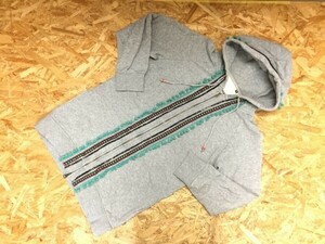 Laundry ランドリー ペルー 民俗調 刺繍 ポンポンライン ジップアップ 長袖スウェット ロングパーカー レディース 綿100% M グレー