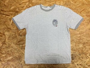 EASY X ボーダー エンブレムワッペン 半袖Tシャツ メンズ 綿100% 白 グレー