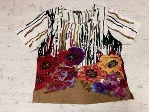 Reimei インド製 インド綿 総柄 ボタニカル花柄 レトロ ラインストーン トップス 半袖Tシャツ カットソー レディース