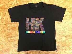 香港 HONG KONG スーベニア お土産 旅行 オールド 古着 半袖Tシャツ メンズ フロッキープリント S 黒