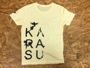 鴉 KARASU カラス ロック バンド V系 漢字 ロゴ 半袖Tシャツ メンズ コットン100% S 黄色