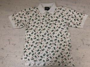 Sunwlk GOLF WEAR ゴルフウェア スポーツ 総柄 オールド レトロ古着 半袖ポロシャツ メンズ 170 白