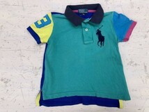 ポロ ラルフローレン POLO by Ralph Lauren マルチカラー配色切替 半袖ポロシャツ キッズ ベビー服 ロゴ刺繍 サイズ90cm_画像1