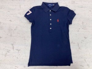 ポロ ラルフローレン POLO Ralph Lauren NEW YORK アメカジ スリム スポーツ 鹿の子 半袖ポロシャツ レディース XS 紺