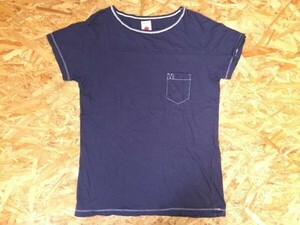 markama-ka белый стежок обрезка короткий рукав футболка женский сделано в Японии хлопок 100% 2 темно-синий 