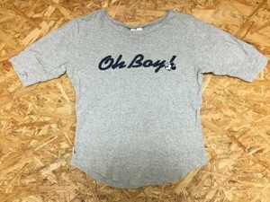 The DISNEY Store レトロ ディズニー oh boy ワッペン 刺繍 マッキーマウス 五分袖Tシャツ レディース コットン100% M グレー