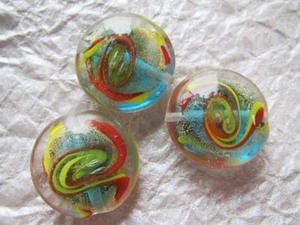  lamp Work glass beads multicolor flat circle . to coil 