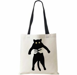黒ネコ　ネコ柄　リネントートバッグ
