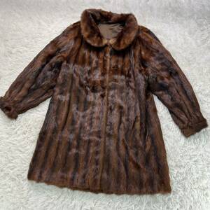 希少 最高級毛皮 ミンクファー MINK コート リアルファー ジャケット ブラウン 毛皮 セミロングコート 刺繍 　