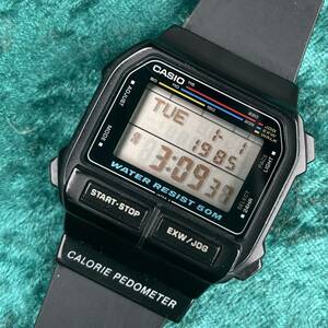 28 ビンテージ CASIO カシオ 希少 EXW-50 CALORIE PEDOMETER デジタル 5気圧 カロリーペドメーター 純正ブレス 美品 レアもの 昭和レトロ