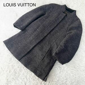 【洗練されたデザイン】 M位 ルイヴィトン LOUIS VUITTON ツイード ステンカラーコート スタンドカラー ビジネス アウター レディース 38