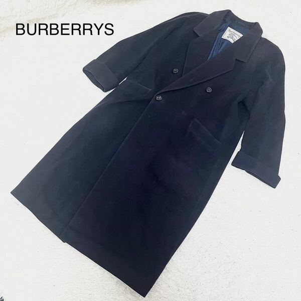 S位 バーバリーズ 【極上のウールカシミヤ】 BURBERRYS ダブル チェスターコート ロングコート バーバリー レディース ネイビー 紺 7AB2