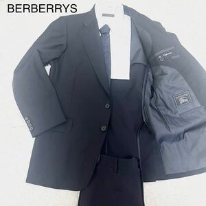 1円〜 L位 バーバリー BERBERRYS シングル セットアップ スーツ テーラードジャケット 2B モヘア混 ビジネス 紳士 三陽商会 ネイビー 紺色