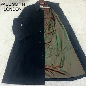 極美品 Lサイズ PAUL SMITH LONDON 【魅惑の裏地】ポールスミス ロンドン ステンカラーコート ロング丈 アンゴラ混 アウター グレー 玉虫色