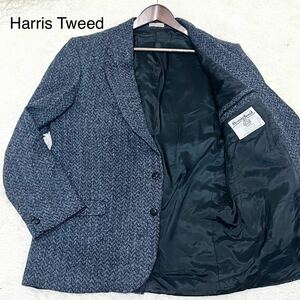 未使用級 希少4XL位 ハリスツイード Harris Tweed テーラードジャケット くるみボタン 2B アウター メンズ 紳士服 カナダ製 ネイビー 5L