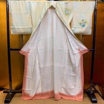 訪問着　正絹　和装　和服　着物　花柄　黄色　クリームイエロー　身丈162cm　裄丈69cm　■Y72_画像2