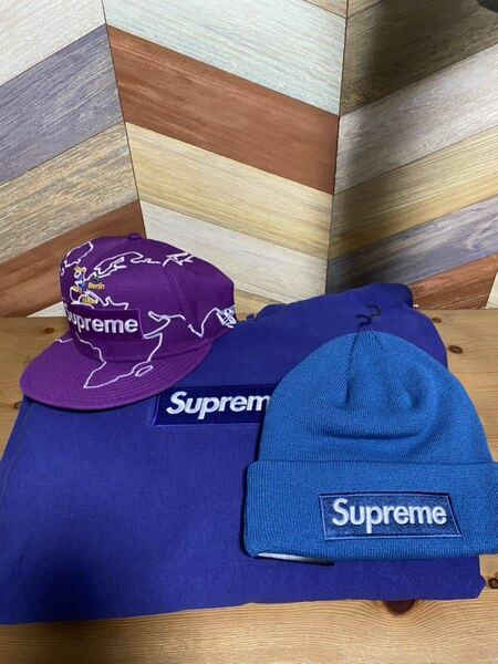 新品未使用 国内正規品 supreme box logo hooded sweatshirt navy new era beanie worldwide cap 23AW シュプリーム ボックス ロゴ 