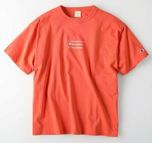 ◆新品◆ 定価4400円 Champion チャンピオン 三段スクリプトロゴ!!Ｔシャツ 半袖 丸首 クルーネック カットソー 橙 オレンジ Lサイズ