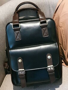 ◆新品◆ 海外ブランド!! 本格レザーリュックサック 2wayバッグ デイパック スクエアタイプ 合革 黒 ブラック 男女兼用 ユニセックス