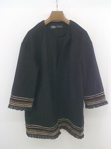 ◇ ZARA ザラ スウェード調 フリンジ 長袖 ノーカラー ジャケット サイズEUR XS USA XS MEX 24 ブラック系 レディース P