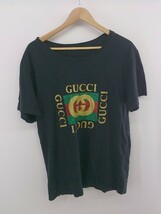 ◇ GUCCI グッチ イタリア製 ロゴ プリント ラメ 半袖 Tシャツ カットソー ブラック系 マルチ メンズ P_画像1