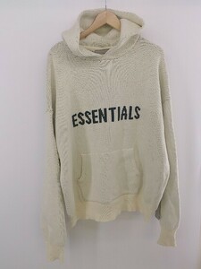 ◇ ◎ ESSENTIALS エッセンシャルズ ロゴ 長袖 コットン ニット パーカー サイズL アイボリー系 メンズ P