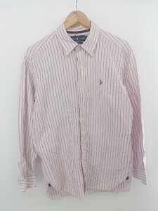 ◇ ◎ RALPH LAUREN ラルフローレン ストライプ ボタンダウン BD 長袖 シャツ サイズL 180/100A ピンク ブルー系 メンズ P