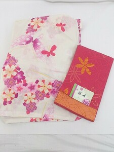 * * { No-brand set sale 2 point set tag attaching obi yukata floral print flower lady's } P