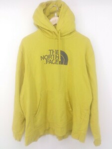 ◇ THE NORTH FACE ザ ノース フェイス ロゴ 裏起毛 長袖 プルオーバー パーカー サイズXXL イエロー グレー系 メンズ P