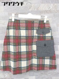 * Yorklandyo- Clan do back Zip tartan check Mini trapezoid skirt size 11AR white multi lady's 