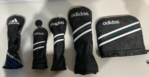 ゴルフクラブヘッドカバー　adidas ブラック　5点セット ドライバー用　フェアウェイウッド用2種　ユーティリティ用　アイアン用