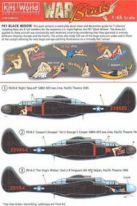 Kits-World(148003)1/48 Northrop P-61A/P-61B 'Black Widow' 'Nightie Mission' 他用デカール