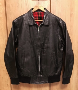 USED 古着 LEATHER レザー ジャケット 黒 ブラック 革ジャン リブジャン（ミリタリー schott ライダース モッズ パンク ロカビリー検)