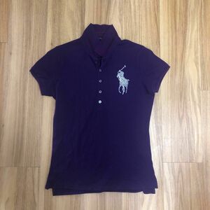 ラルフローレンポロシャツ　レディース　L パープル RALPH LAUREN ビッグポニー　ビーズポニー