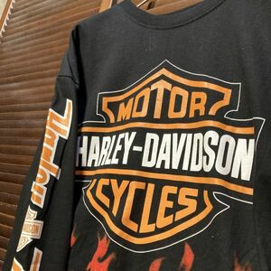 ACWV 1スタ 黒 ファイヤー 長袖 Tシャツ ロンT ハーレー ダビッドソン HARLEY DAVIDSON バイク - 90s 00s 卸 仕入れ