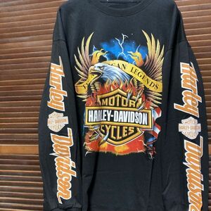 ADFY 1スタ 黒 鳥 ファイア 長袖 Tシャツ ロンT ハーレー ダビッドソン HARLEY DAVIDSON 90s 00s ビンテージ 古着