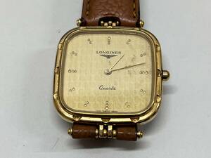 1円スタート!!ロンジン　LONGINES　21965177　クオーツ　ゴールド　リューズ〇　テスター〇　革ベルト　現状品◆2-2