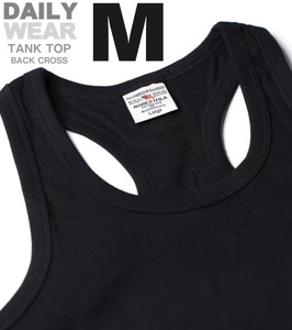 AVIREX リブ タンクトップ BACK CROSS ブラック Mサイズ / 《DAILY》RIB TANK TOP バッククロス 黒 デイリーウェア アビレックス