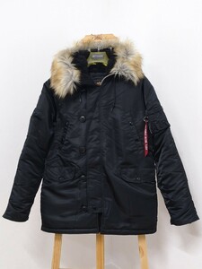 着用2回の美品 ALPHA INDUSTRIES アルファ N-3B ジャパンフィット Mサイズ ナイロン フライトジャケット ブラック ミリタリー スリム 