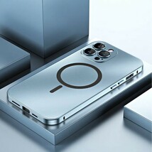 iPhone14Promax用　耐衝撃アルミニウム　ハードメタル磁気カバー　ライトブルー　MagSafe対応_画像1