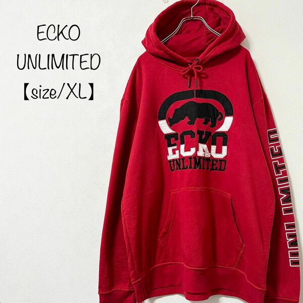 美品★ECKO UNLTD./エコー★パーカー★フーディー★レッド×ブラック×ホワイト/赤黒白★XL