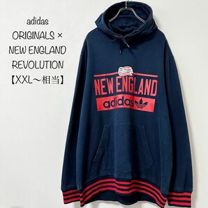 adidas/アディダス×NEW ENGLAND/ニューイングランド★スウェットパーカー★フーディー★ネイビー/紺赤★XXL〜