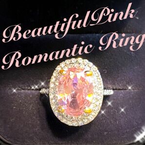 ☆Beautiful☆ BIG PINKストーンキラキラ☆高品質大ぶりロマンティックリング★とっても可愛いです☆