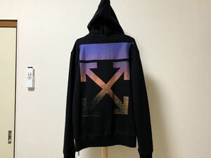 未使用に近い オフホワイト OFF-WHITE DEGRADE ARROW HOODIE パーカー 黒 ブラック L オーバーサイズ 2021-22AW ヴァージルアブロー アロー