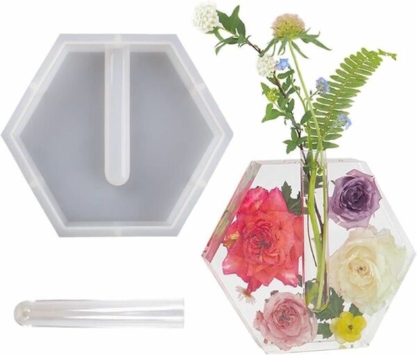 六角形 花瓶テストチューブ フラワーデバイス 樹脂型、樹脂用シリコン型